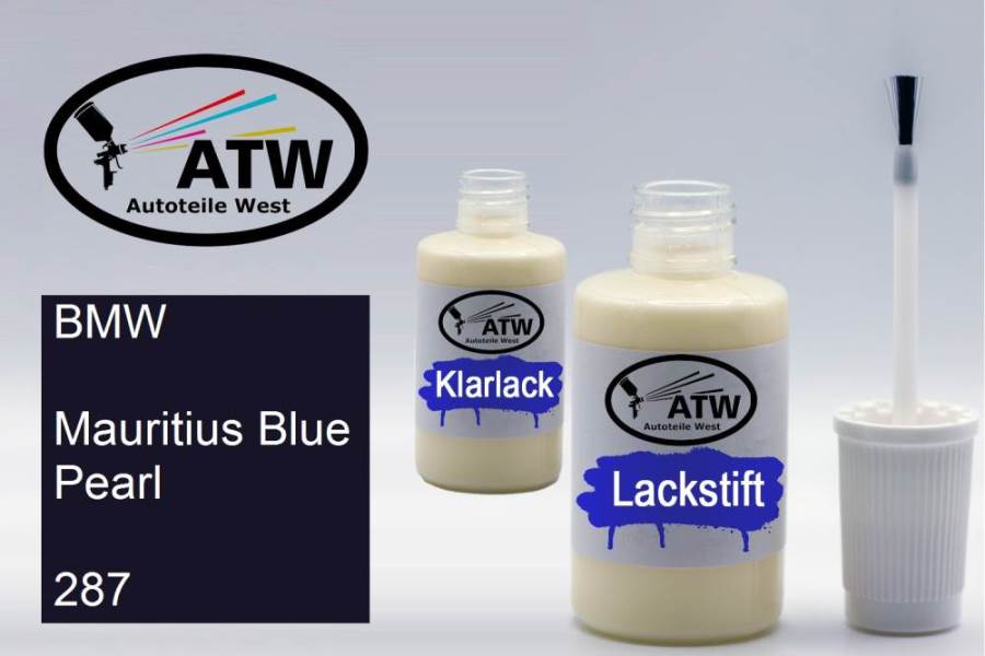 BMW, Mauritius Blue Pearl, 287: 20ml Lackstift + 20ml Klarlack - Set, von ATW Autoteile West.